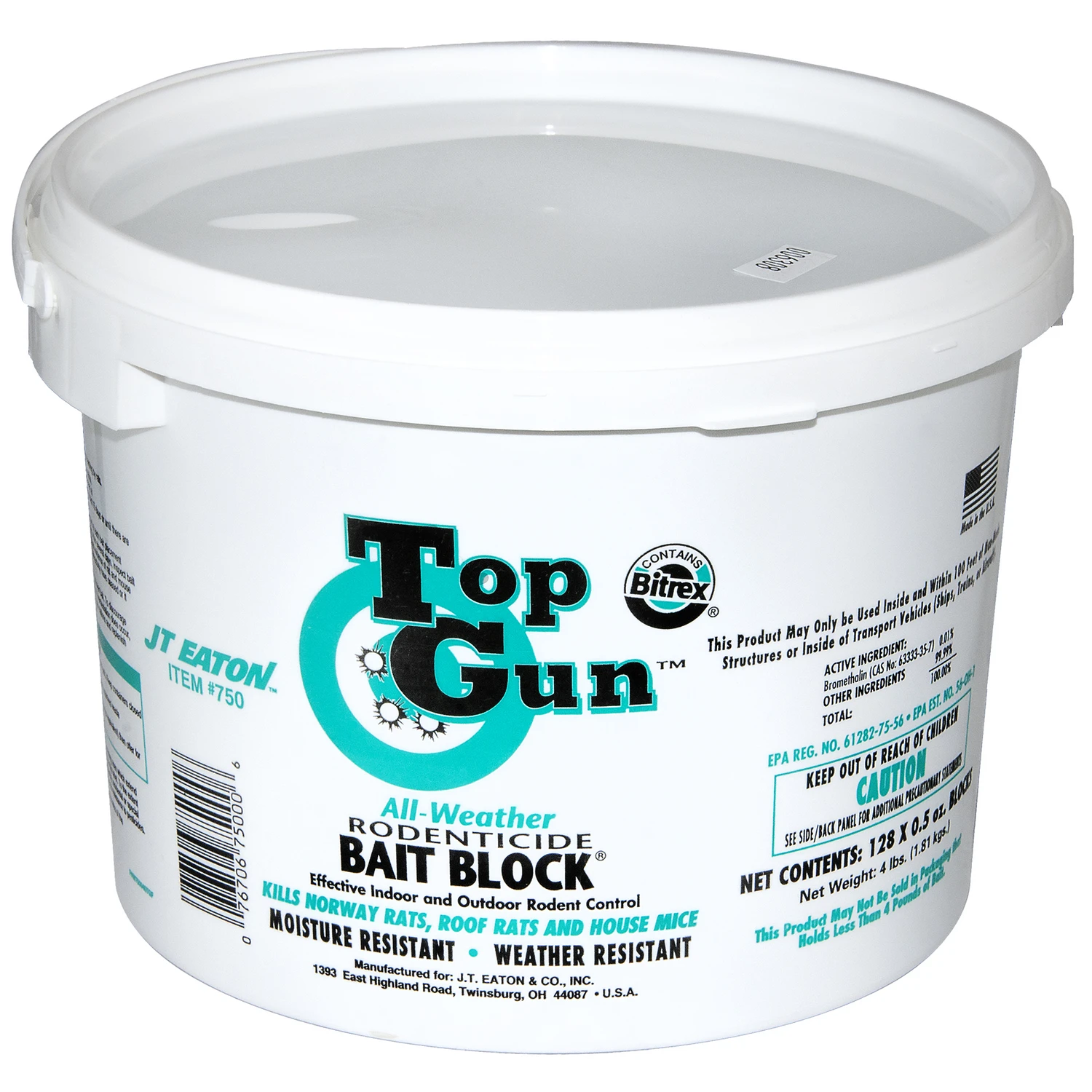 Top Gun Bait Block Rodenticide 4 Lb, 128 Pk, Model 750 With Bitrex