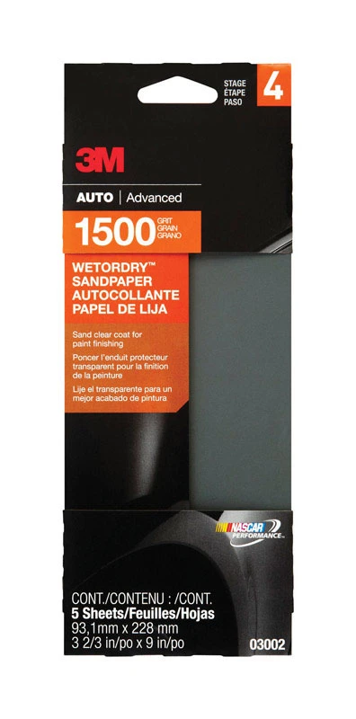 9 In. L X 3-2/3 In. W 1,500 Grit Silicon Carbide Sandpaper 5 Pk
