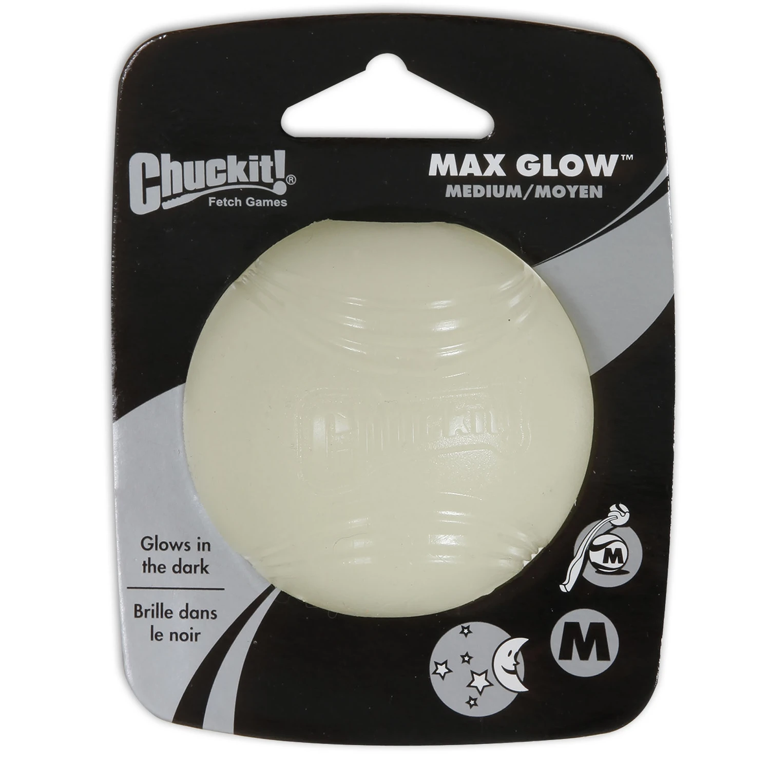 ! Max Glow White Rubber Dog Toy Medium 1 Pk, Model 32313, Glows In Dark
