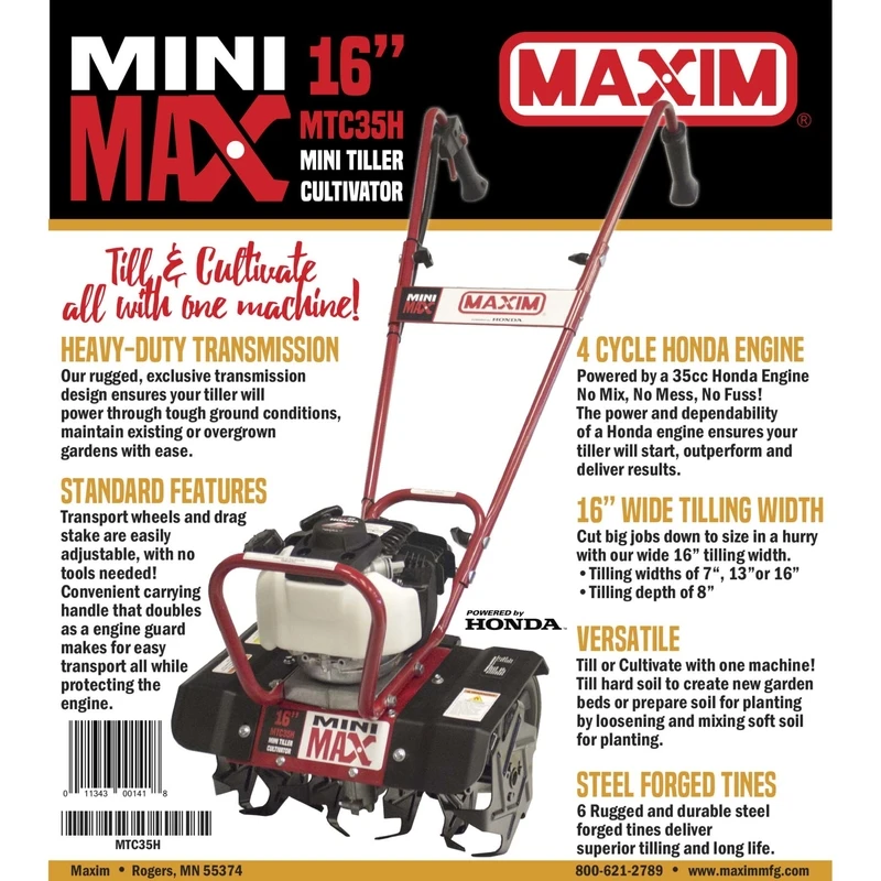 Mini Max 16 In. 35 Cc Front Tine Tiller And Cultivator Mtc35h