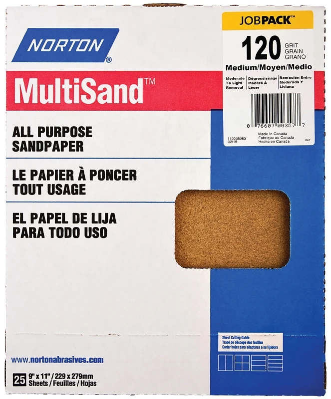 11 In. L X 9 In. W 120 Grit Aluminum Oxide Sandpaper 1 Pk - Model 50383-038