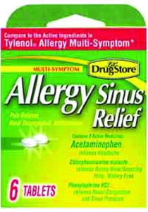 Allergy Sinus Relief 6 Ct Tablets, Model 97273, Temporary Relief Of Sinus Symptoms