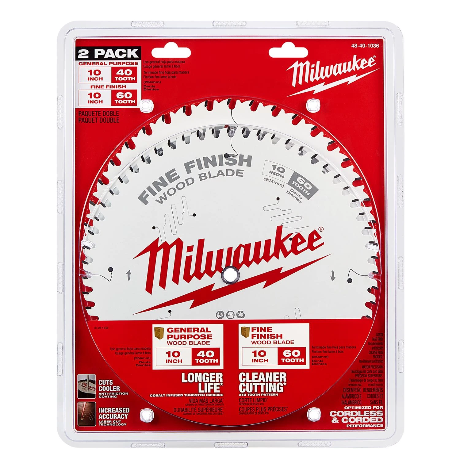 10 In. Circular Saw Blade Set, 40-tooth & 60-tooth, 2-pack, Model 48-40-1036