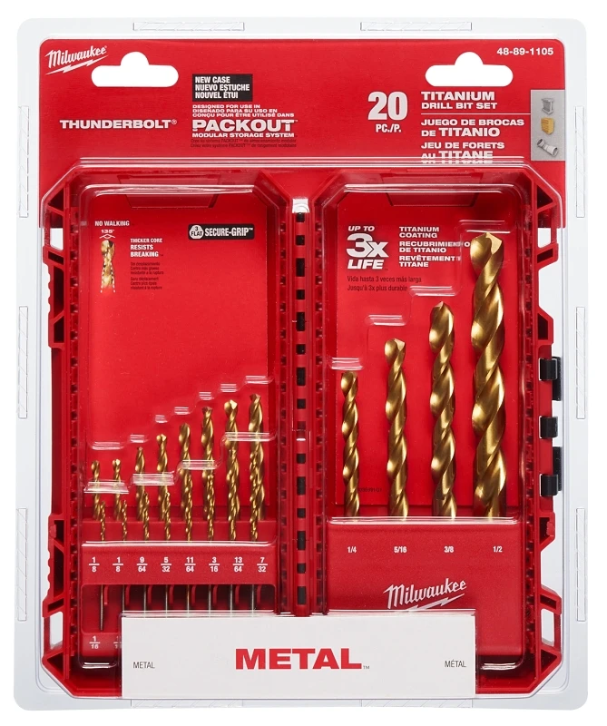 Thunderbolt 20-piece Titanium Drill Bit Set, 1/16 In. To 1/2 In.
