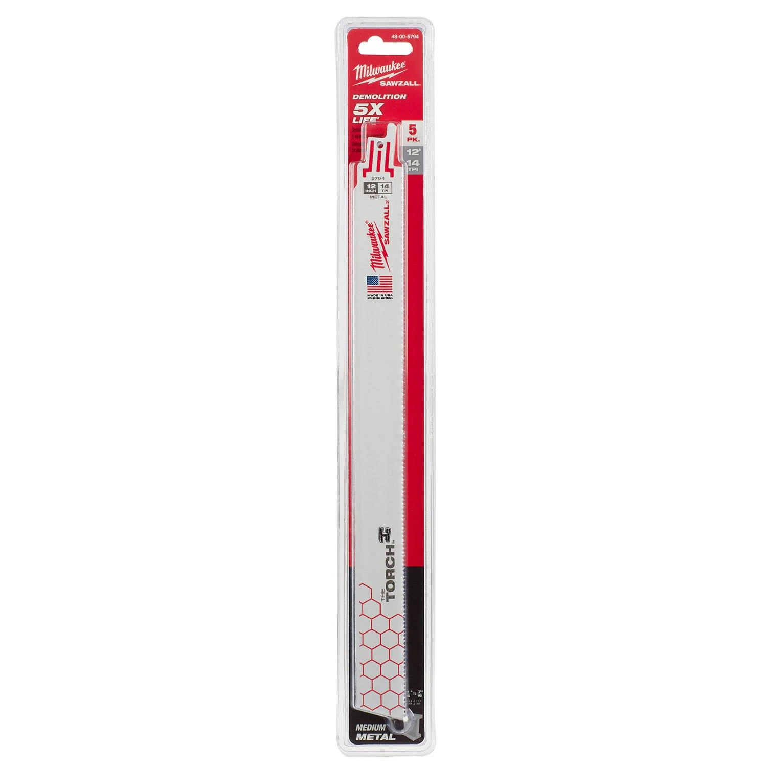 Milwaukee The Torch 48-00-5794 Reciprocating Saw Blade, 1 in W, 12 in L, 14 TPI, Bi-Metal Cutting Edge