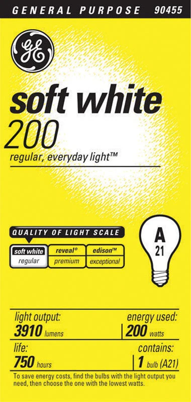Soft White Light Bulb, A21, 200 Watt