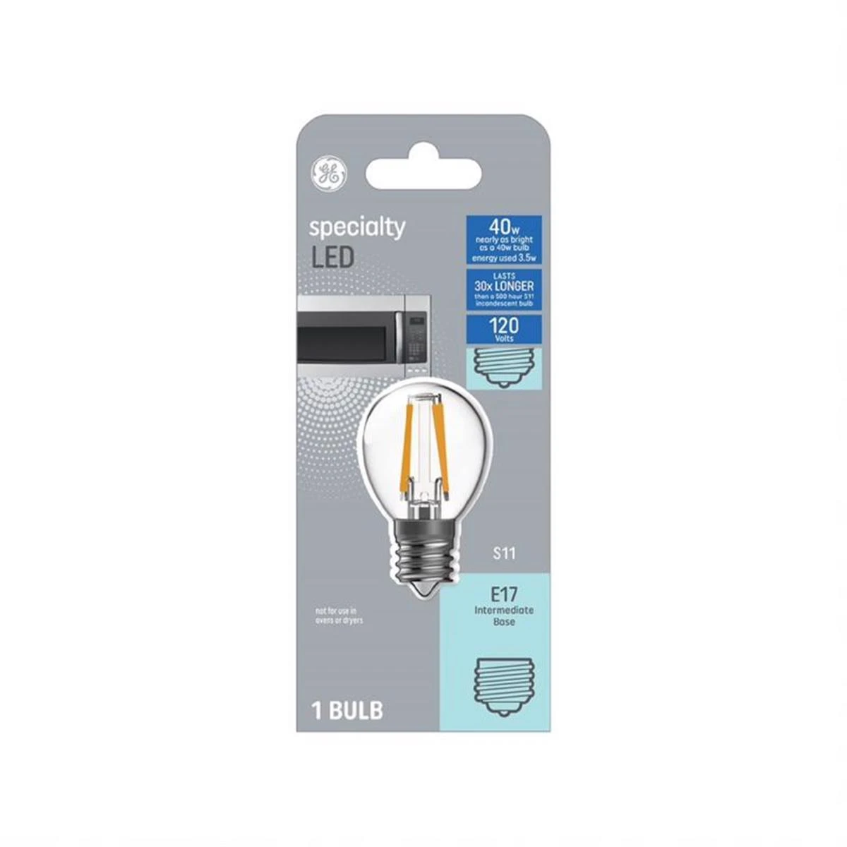 GE Specialty 93128996 Light Bulb, S11 Lamp, 40 W Equivalent, Intermediate (E17) Lamp Base, Non-Dimmable, Clear