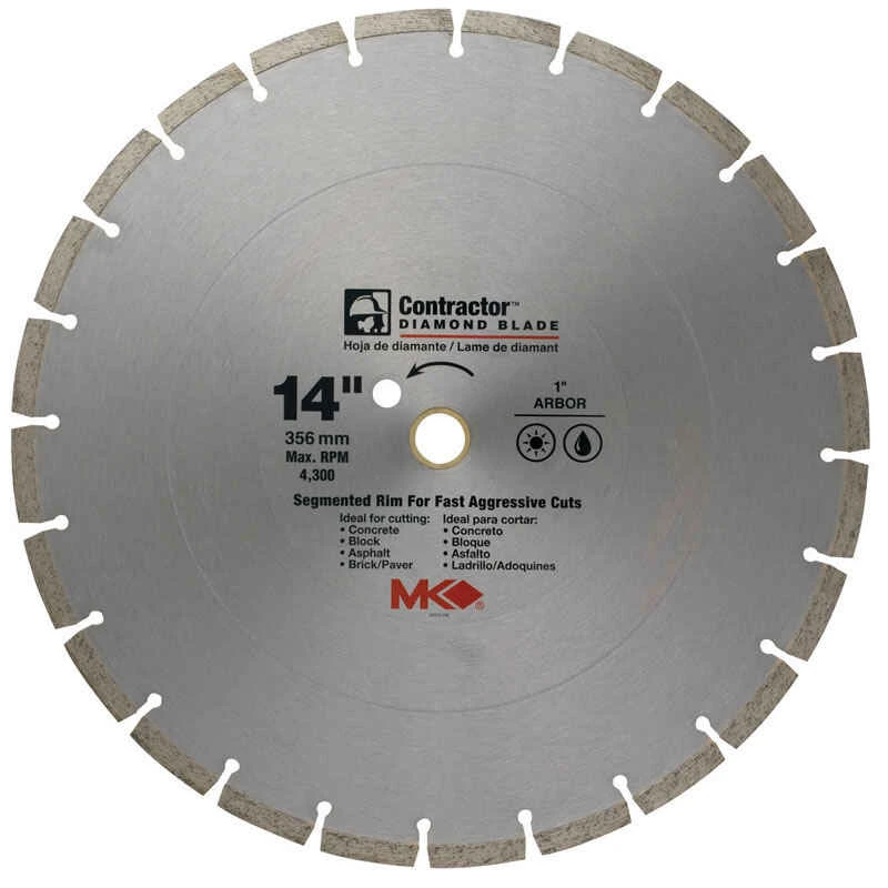 14" Segmented Rim Contractor Dry/wet Cutting Saw Blade, 1" Arbor, 1 Pc.