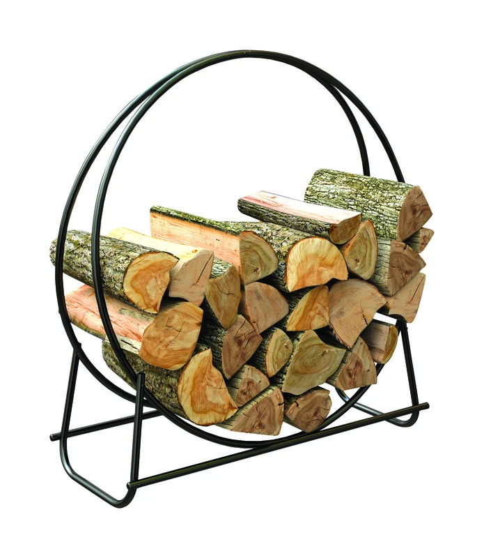 40-inch Black Powder Coated Steel Log Hoop Rack - Durable Firewood Holder