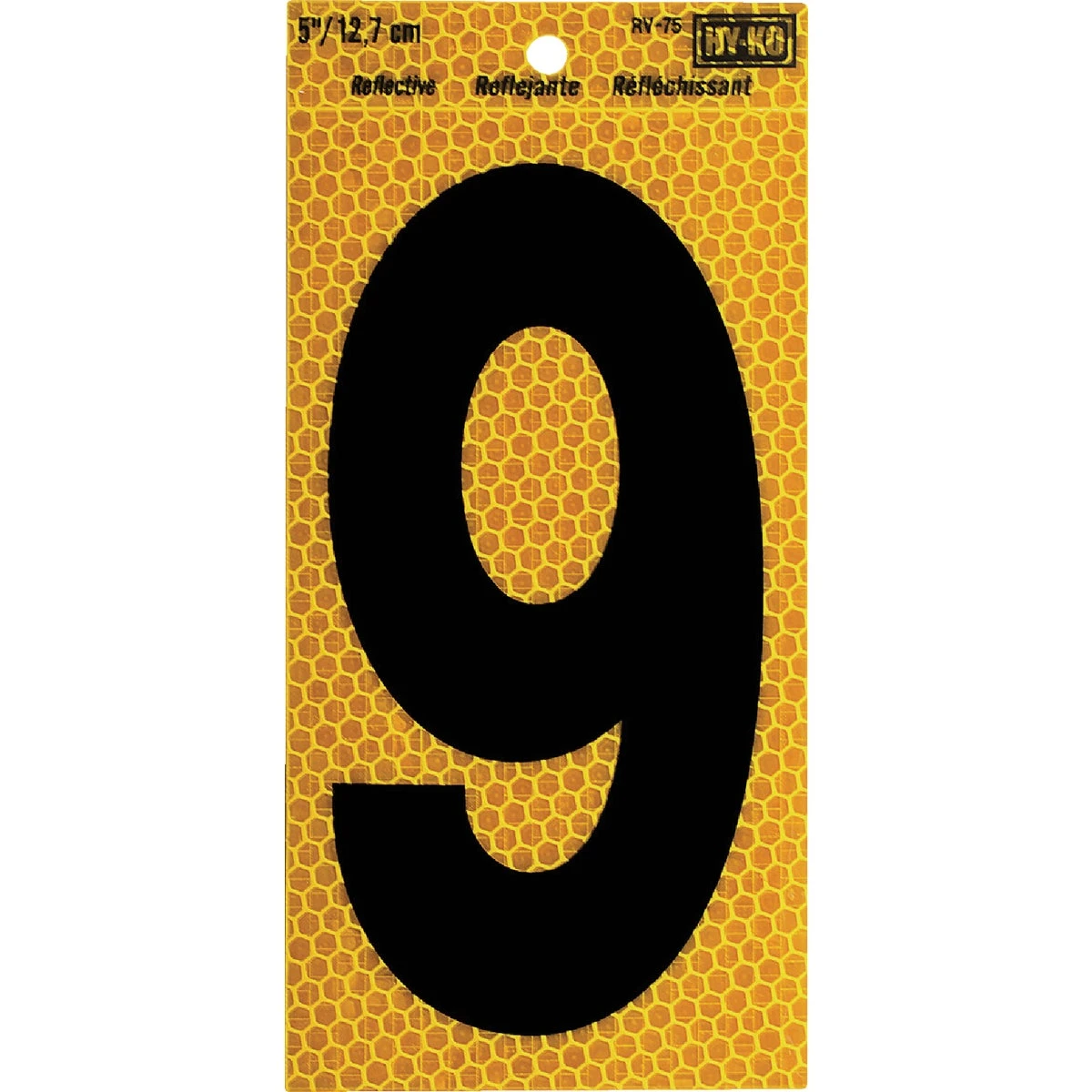 Address Number 9, Reflective Yellow & Black Vinyl, 5-In.