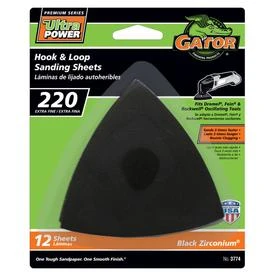 Gator 12-Pack 3-in W x 3-in L 220-Grit Commercial Hook and Loop Detail Sanding Sheet Sandpaper