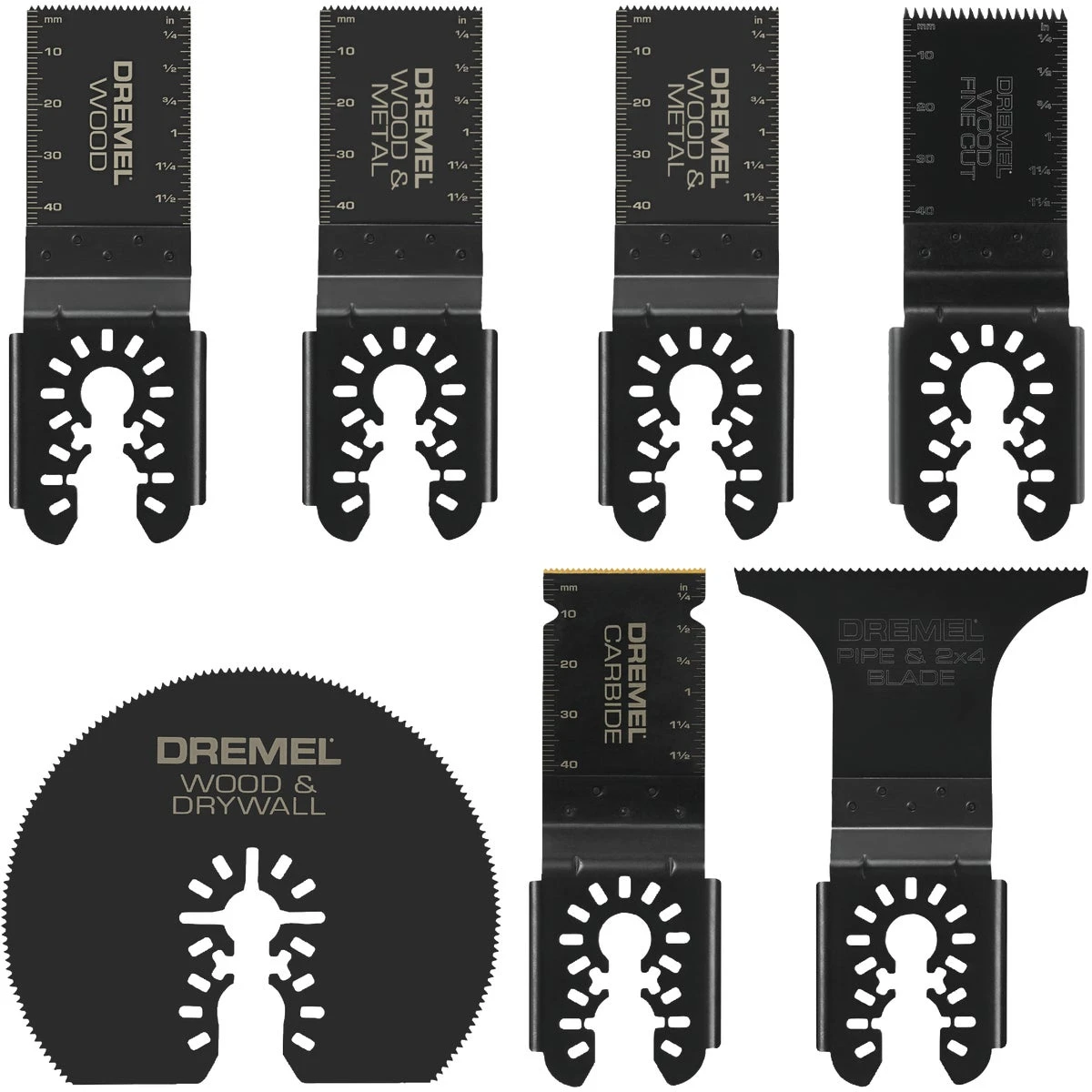 Dremel MM497U Universal Oscillating Multi-Tool Blade Kit, 1-1/4, 1-5/8, 2-3/4, 3 in, Bi-Metal/Carbide/HCS