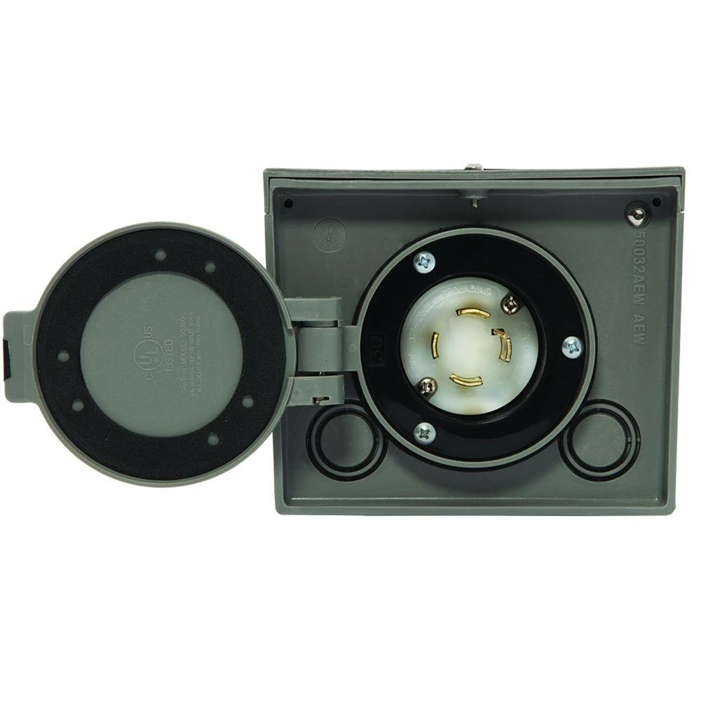 6340 30-amp Raintight Resin Power Inlet Box With Spring-loaded Flip Lid