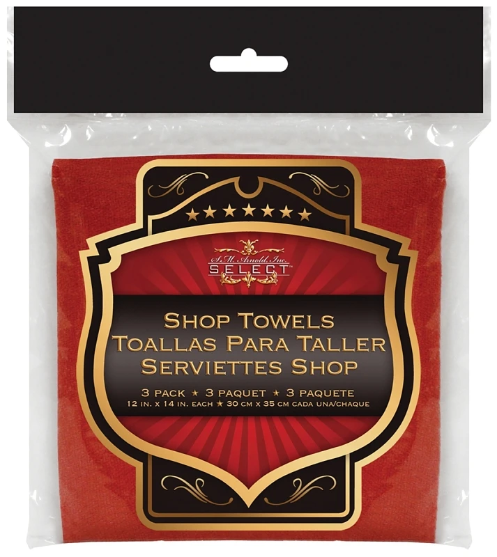 Select 85-760 Red Cotton Shop Towels, 13 In X 15 In, Hemmed Edges