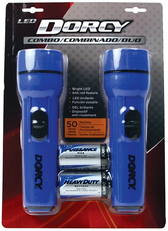 41-2594 Led Flashlight Combo Pack, 2 Assorted Colors, 1 D Battery Included