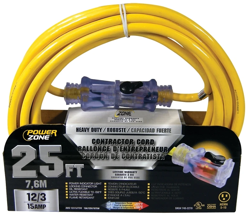 Orp511825 25 Ft. 12/3 Pro Sjtow Extension Cord With Lighted Connector