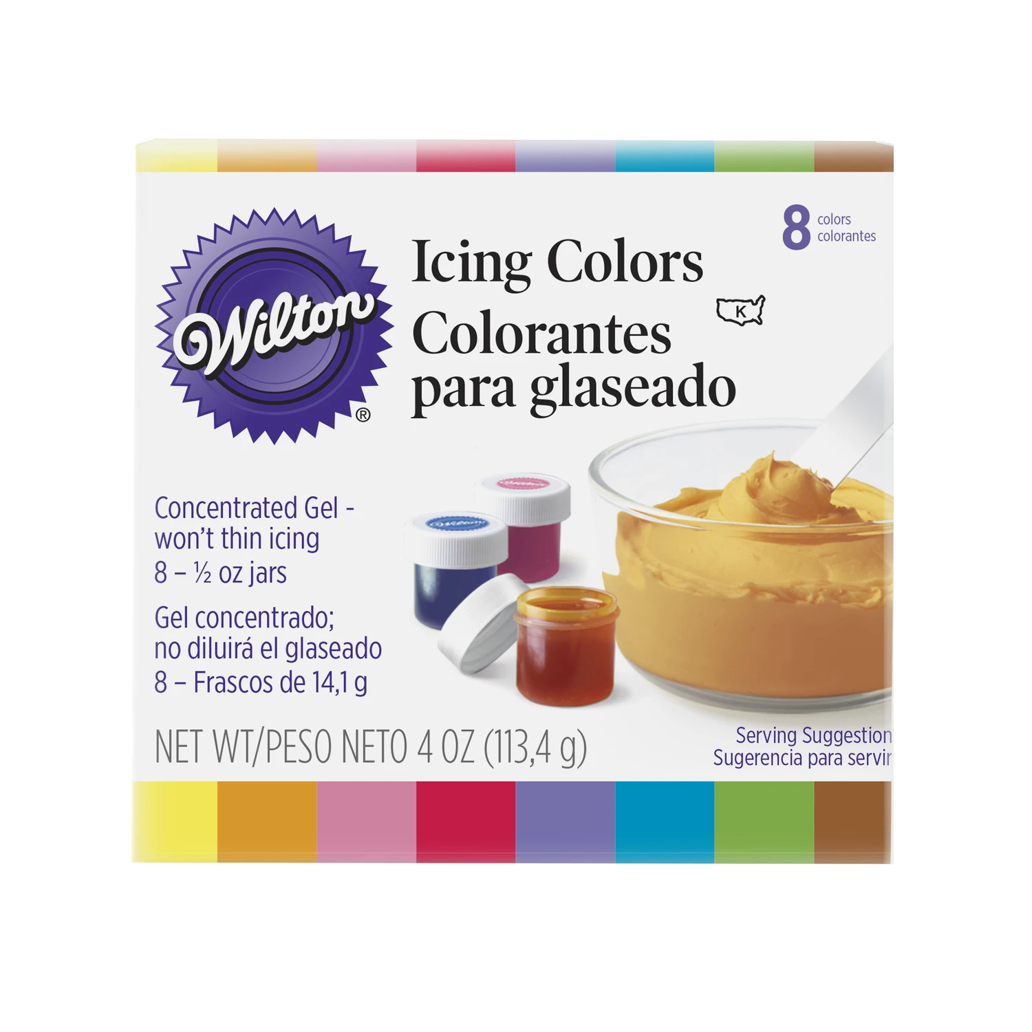 Set Of 8 Icing Colors - 4 Ounce Boxed Gel-based Food Dyes