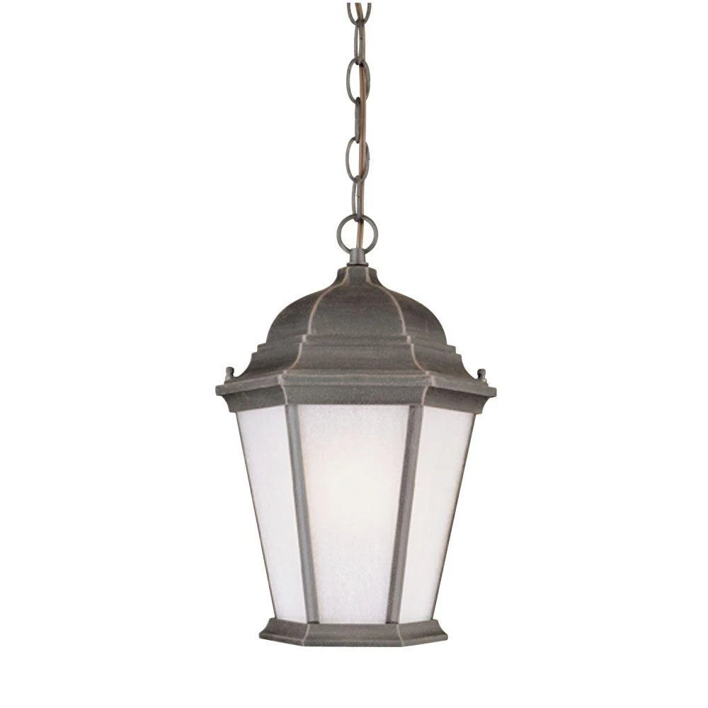 1-light Rust On Cast Aluminum Outdoor Pendant With Frosted Seeded Glass Panels - Model 6750900