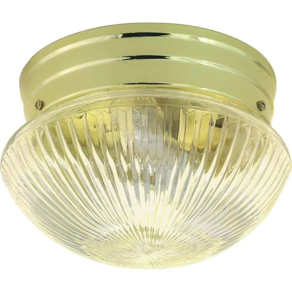 1-light 8" Polished Brass Flush Mount Ceiling Fixture With Clear Glass