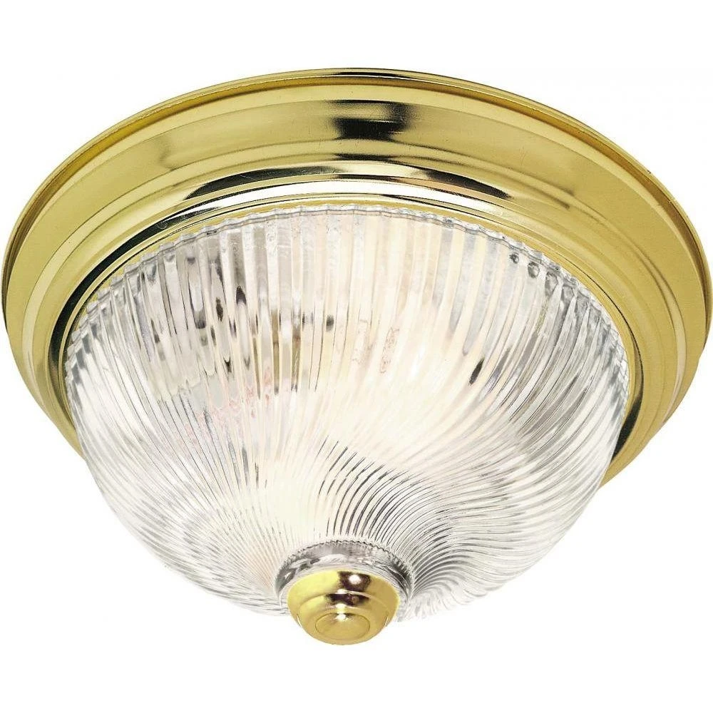 3-light 15-inch Polished Brass Flush Mount With Clear Ribbed Glass