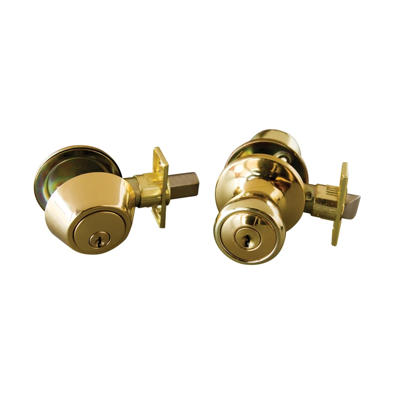 Terrace Polished Brass Entry Door Knob And Deadbolt Combo With 6-way Latch
