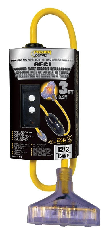 Power Zone Org320803 3-outlet Gfci Adapter With 3-foot Cord