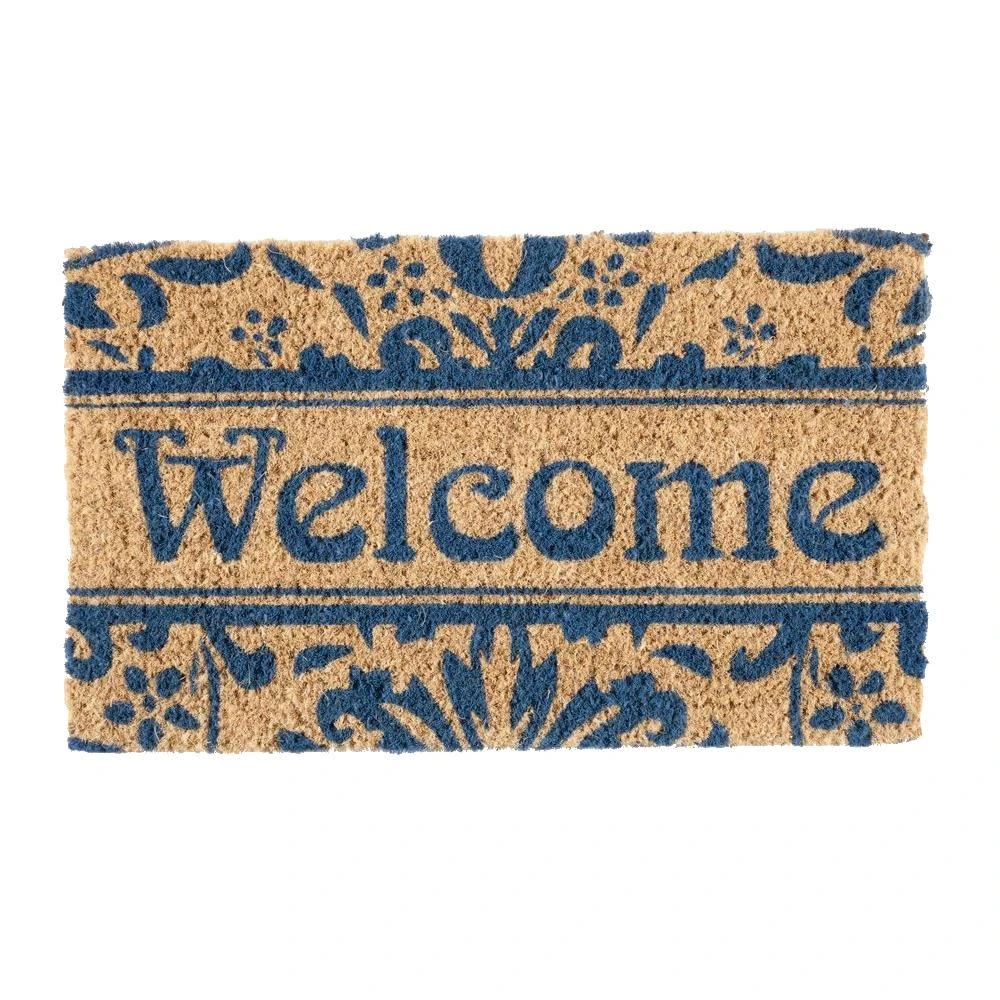 Entryways Hand Woven Coir Door Mat, 30" L X 18" W, Damask Welcome