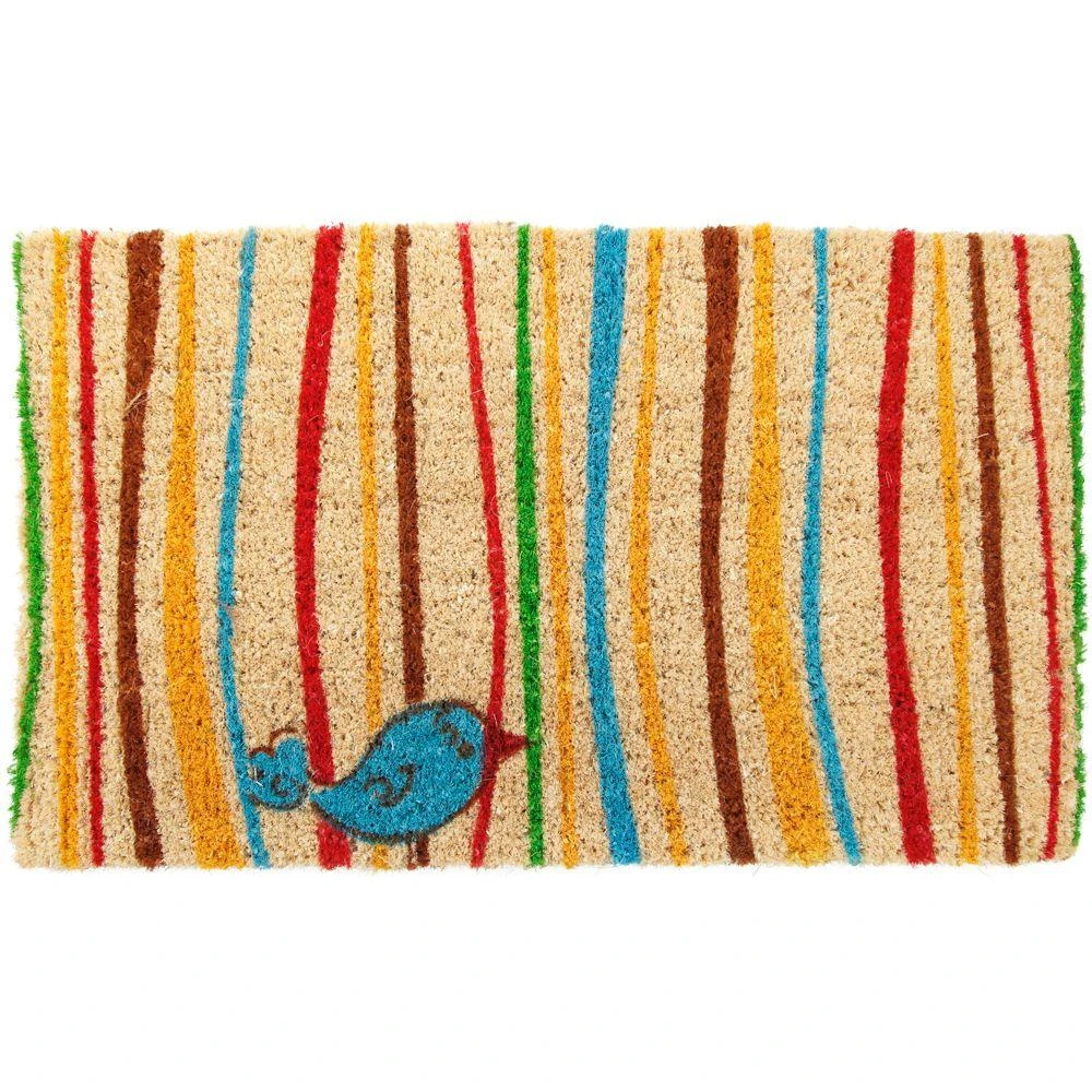 Little Groovy Bird 18 In. X 30 In. Hand Woven Coir Door Mat