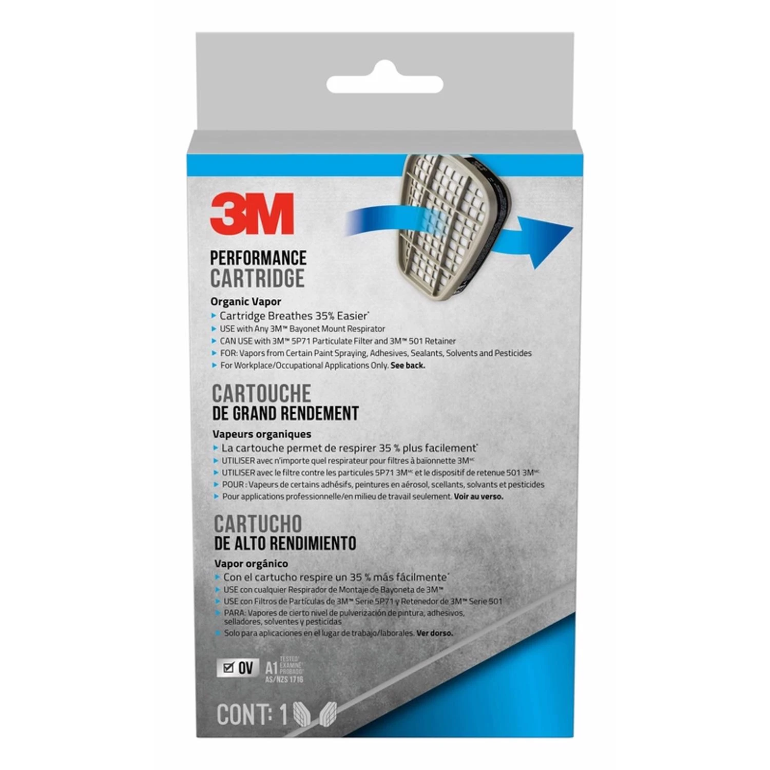 3M 6001P1-DC Organic Vapor Cartridge, Bayonet