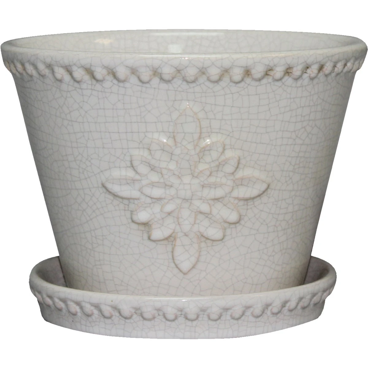 Lorna 6-inch White Crackle Ceramic Planter With Saucer, Model Crm-030911, Pack Of 4