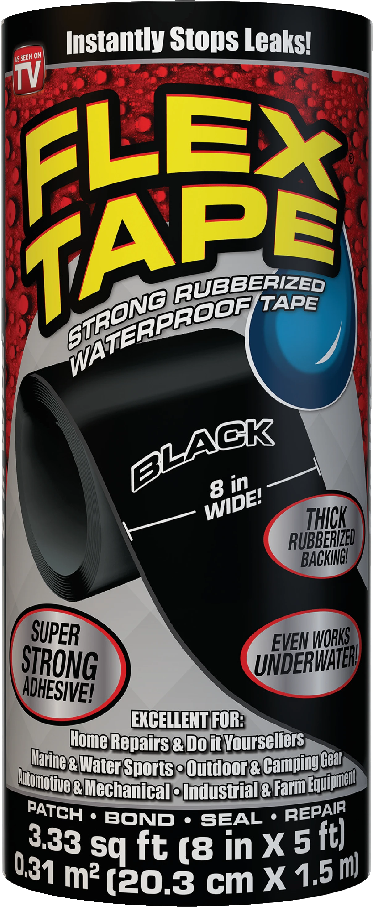FLEX TAPE Waterproof Tape, Black, 8-In. x 5-Ft.