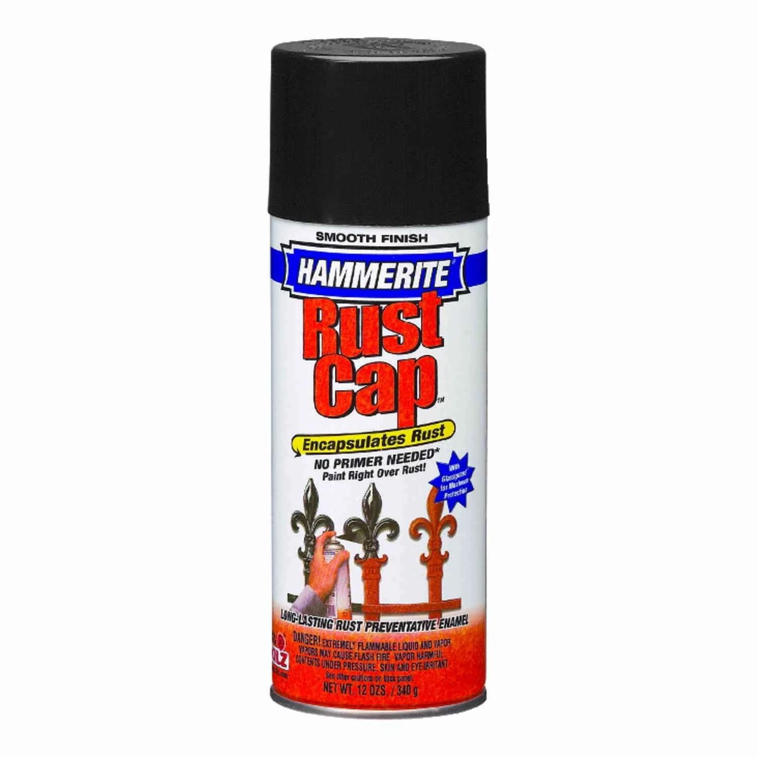 Rust Cap Smooth Flat Black Enamel Spray Paint 12 Oz - Pack Of 6
