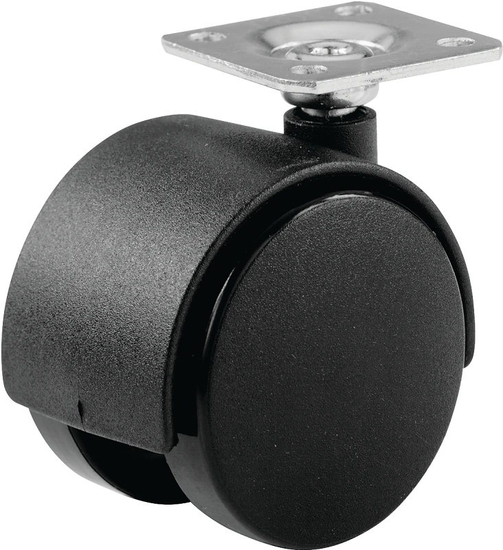 Hardware 9401 1-5/8 Inch Twin Wheel Caster With Plate Mount - Black