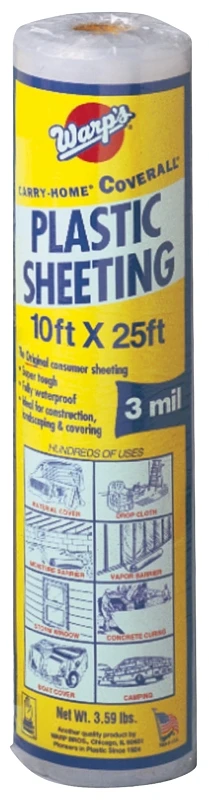 Warp Brothers 3 Mil Clear Plastic Sheeting 10' X 25' 1 Pk Model 3ch10-c
