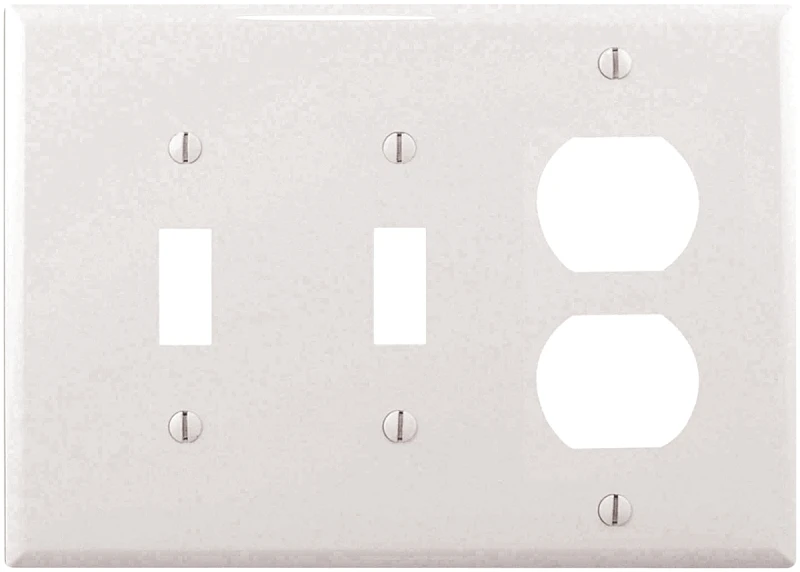 Pj28w 3-gang Wall Plate For 2 Toggles & Duplex, Pack Of 15, White