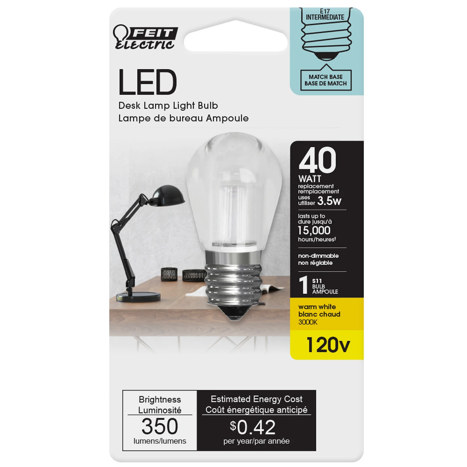 S11 E17 Led Bulb Warm White 40 Watt Equivalent 1 Pk 350 Lumens