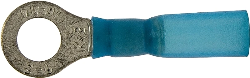 65711 Heat Shrink Ring Terminal, 16-14 Awg Wire, Copper Contact, Blue