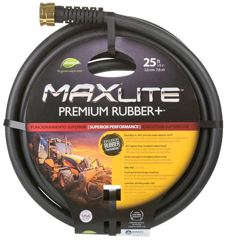 Element Maxlite Rubber Garden Hose, 5/8 In. X 25 Ft, Black