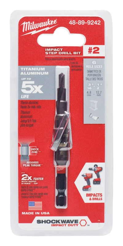 Shockwave Impact Duty 3/16 In. To 1/2 In. #2 Step Drill Bit, 6 Steps