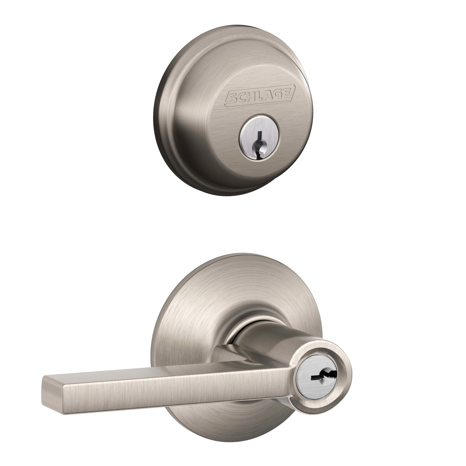 Satin Nickel Single Cylinder Deadbolt With Latitude Entry Lever Combo Pack