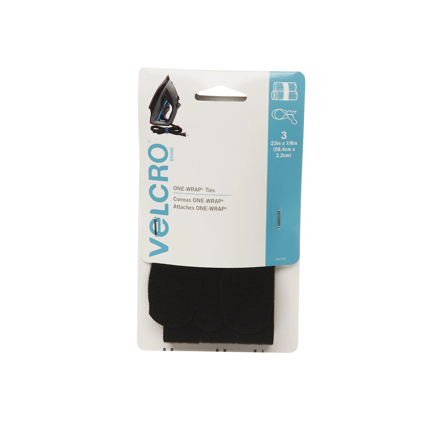 VELCRO Brand One Wrap 90700 Hook and Loop Fastener, 7/8 in W, 23 in L, Nylon/Polypropylene, Black
