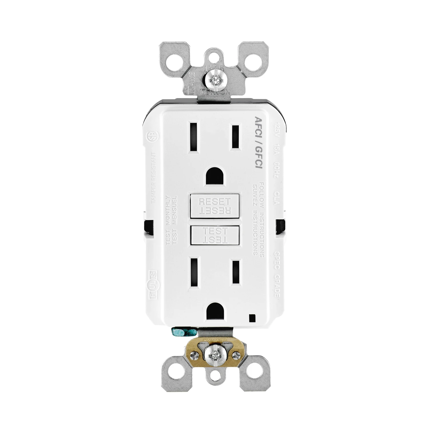 SmartlockPro R22-AGTR1-0KW Dual Function AFCI/GFCI Outlet, 125 VAC, 15 A, NEMA: 5-15R, Back, Side Wiring, White