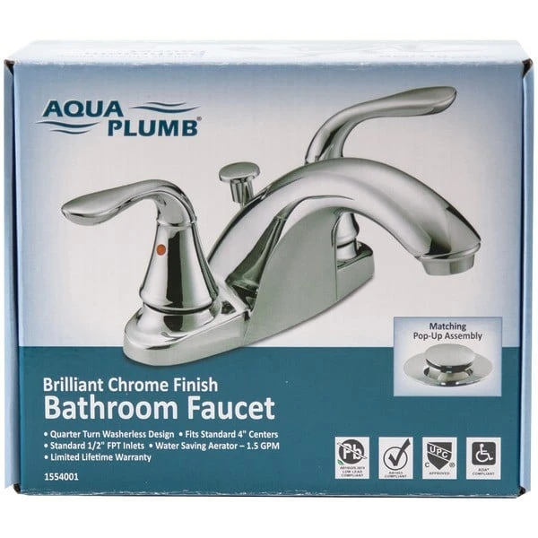 1554001 Premium Chrome-plated 2-handle Bathroom Faucet With Pop-up Drain