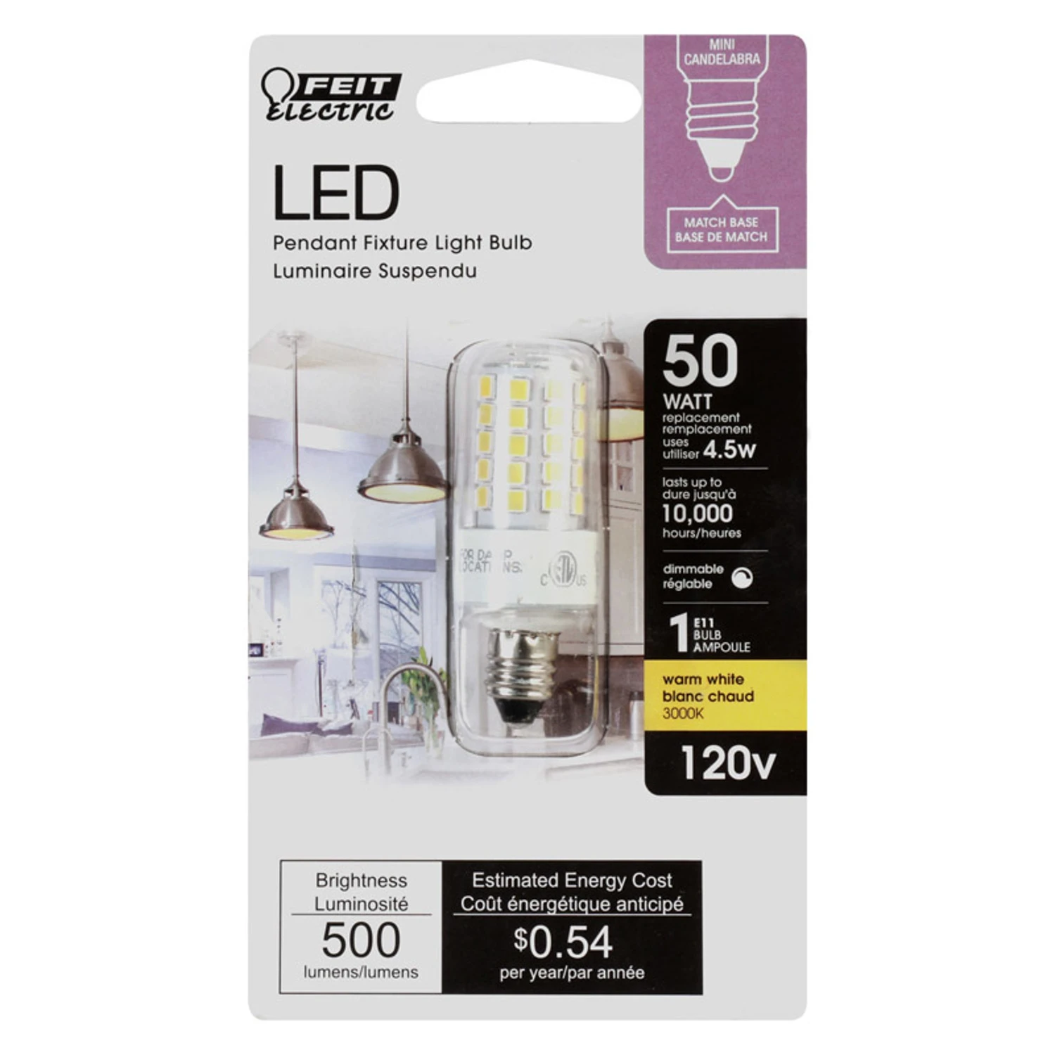 Mini Candelabra E11 Led Bulb Warm White 50w Equivalence 4.5w 1 Pk