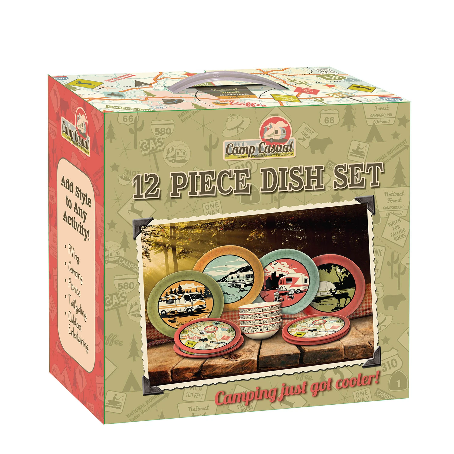 Camp Casual 100% Melamine Retro Vintage RV Dinnerware Set (12 Piece)
