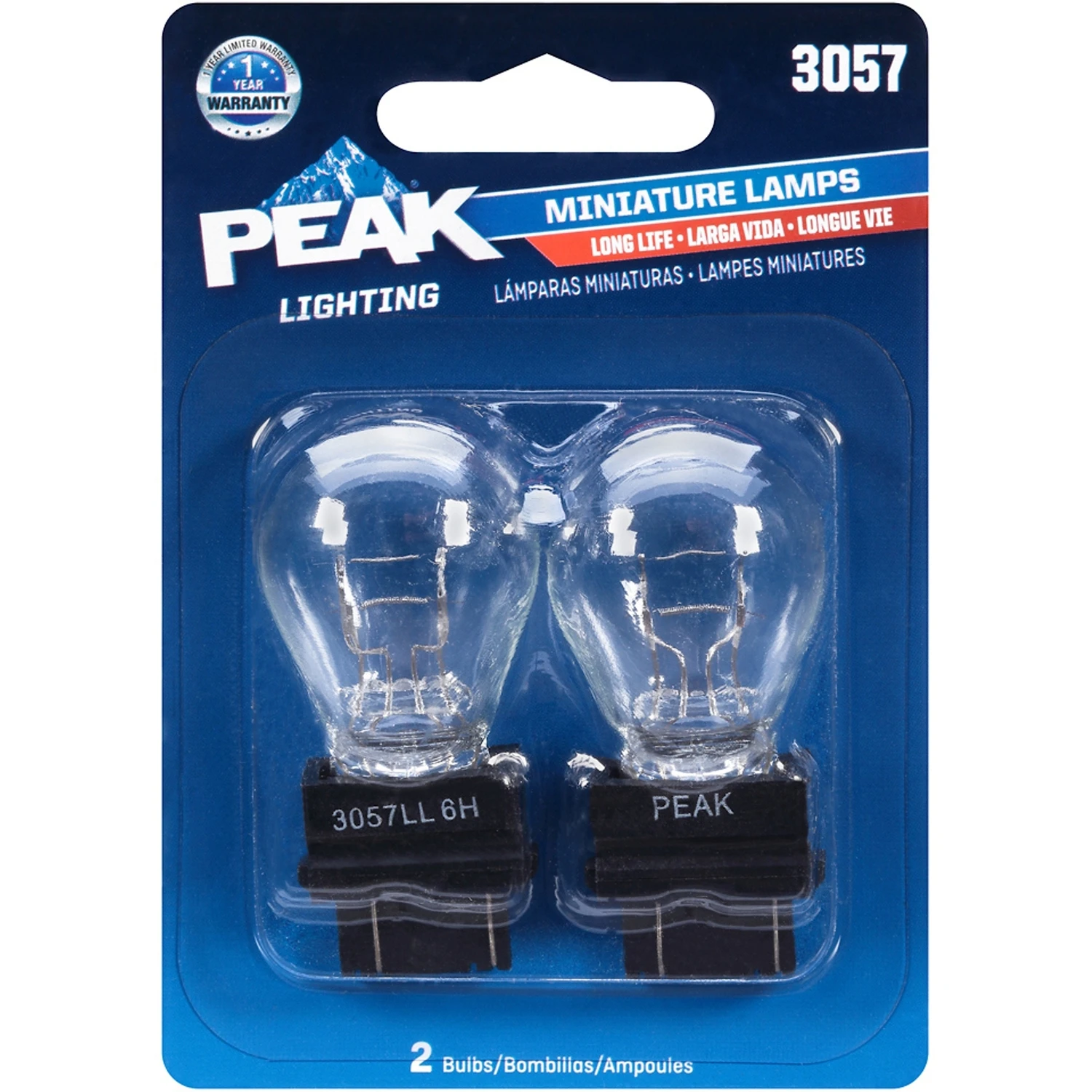 Peak 3057LL-BPP Miniature Automotive Bulb, 400 Lumens, 12.8 V, 27 W, Incandescent Lamp, Wedge