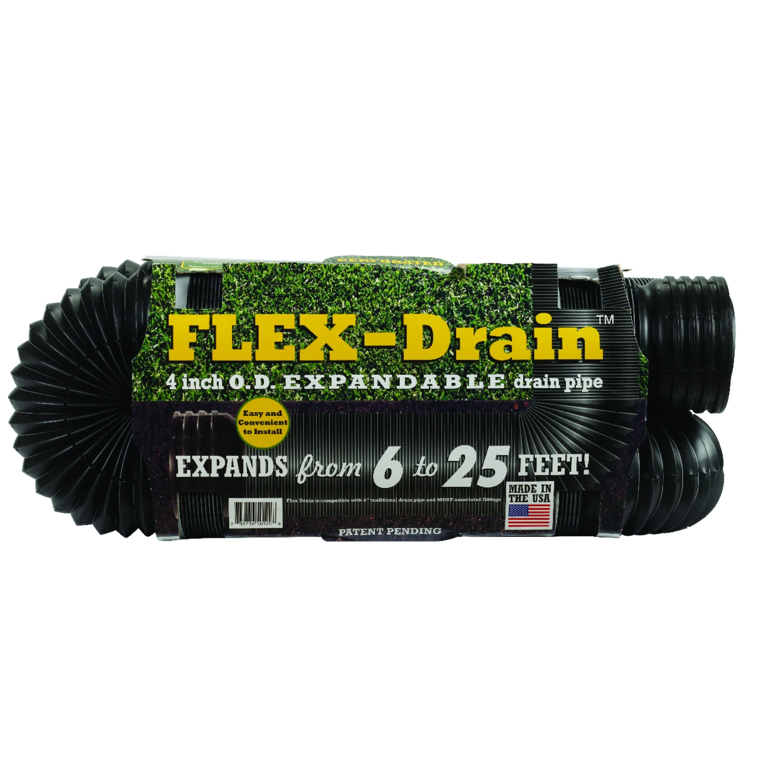 Flexible Expandable Drain Pipe, Perforated Black Polyethylene, 4 In. x 25 Ft.