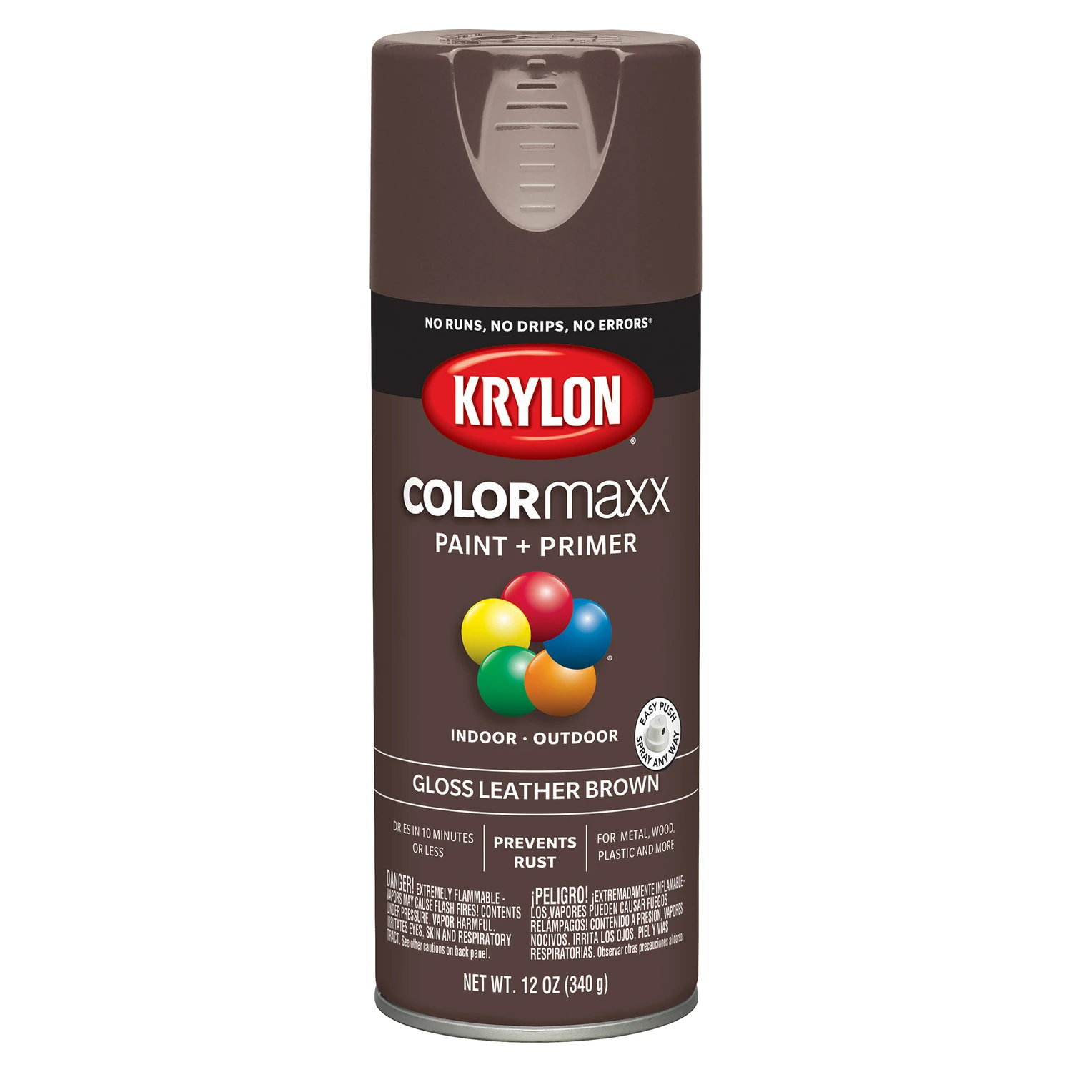 COLORmaxx Spray Paint + Primer, Gloss Leather Brown, 12-oz.