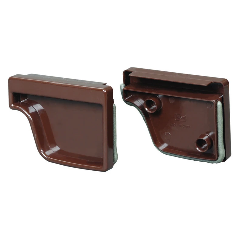 Gutter End Cap, K-Style, Traditional, Vinyl, Brown, 2-Pk., 5-In.