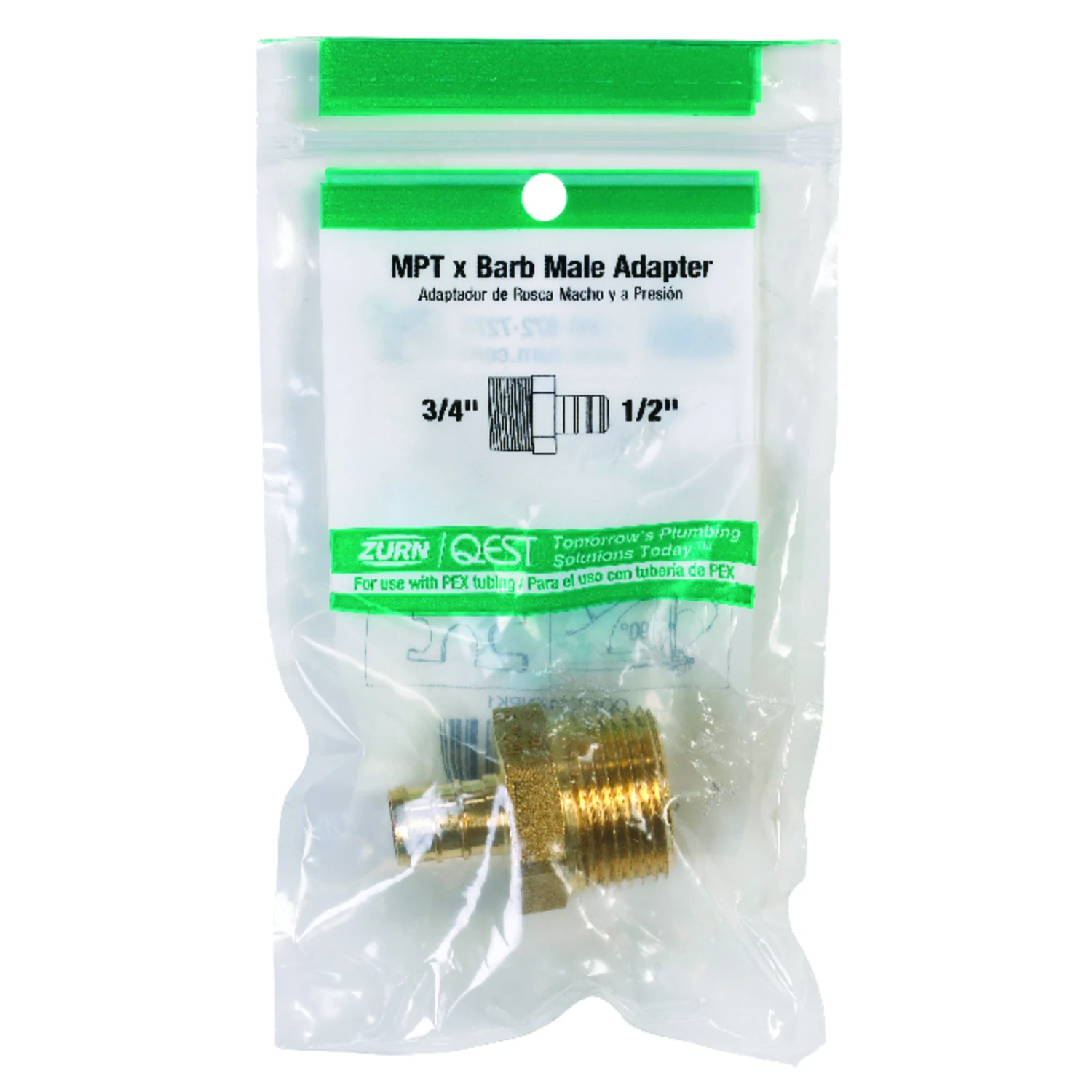Pipe Adapter, Lead Free, 1/2 Brass Barb Insert x 3/4 In. MPT